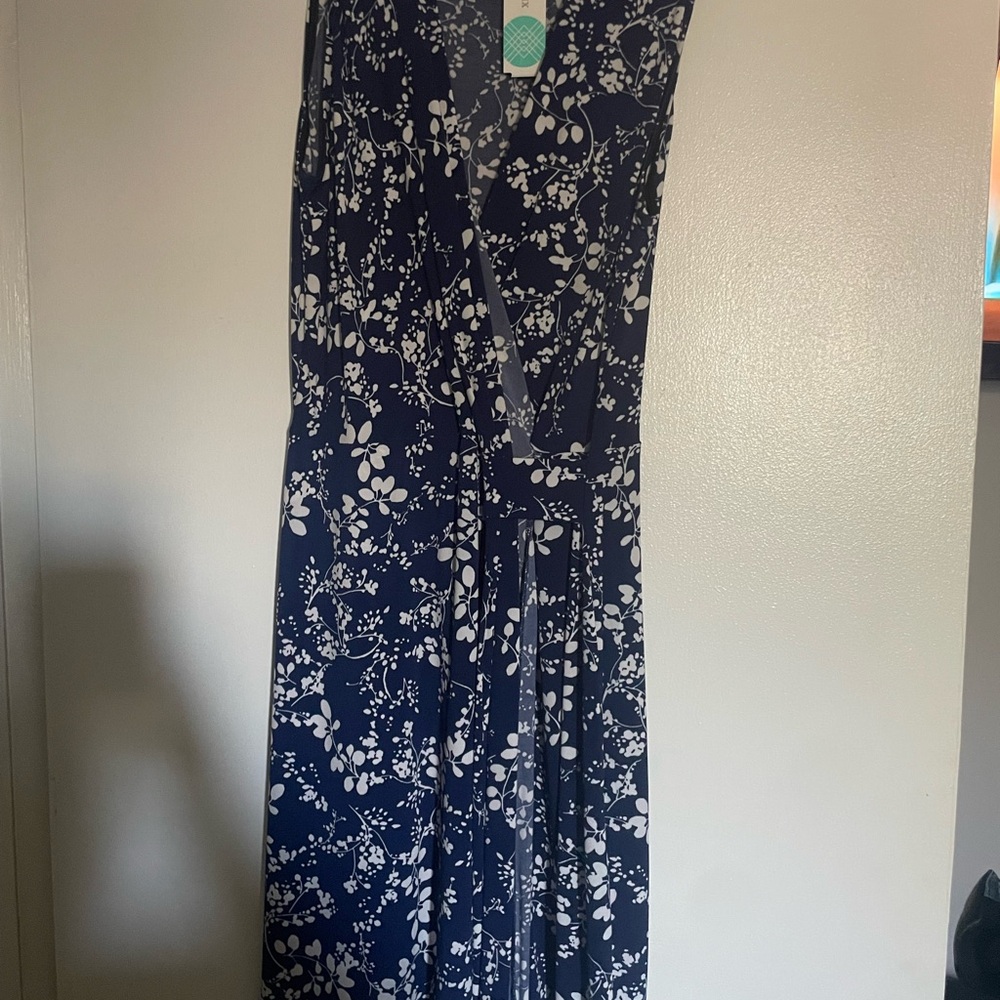 Kaileigh Navy and White Asymmetrical Dress
